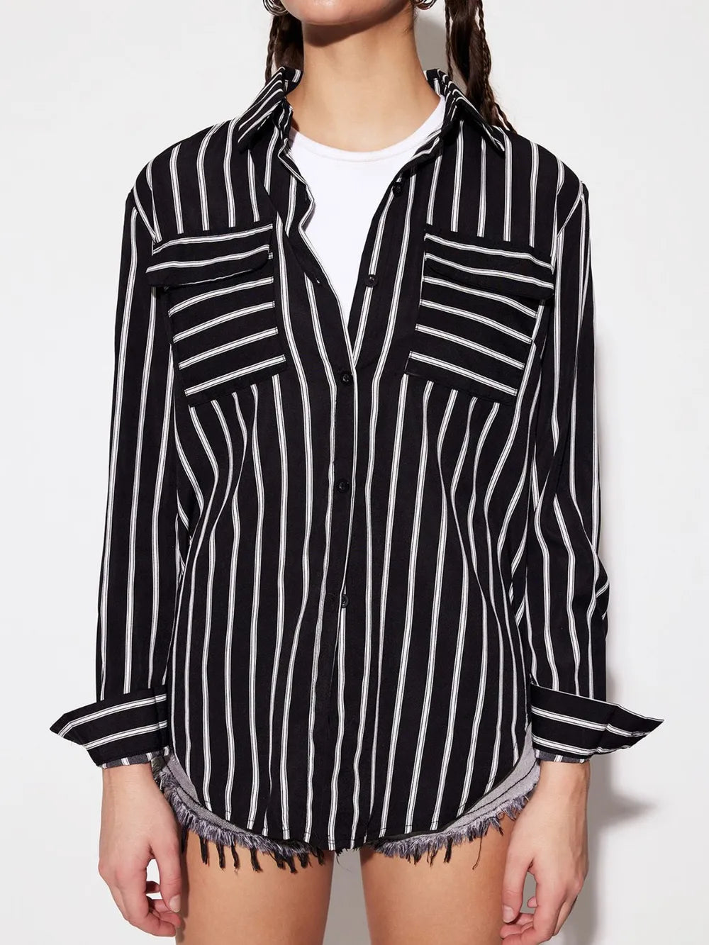 Striped Collared Neck Long Sleeve Shirt
