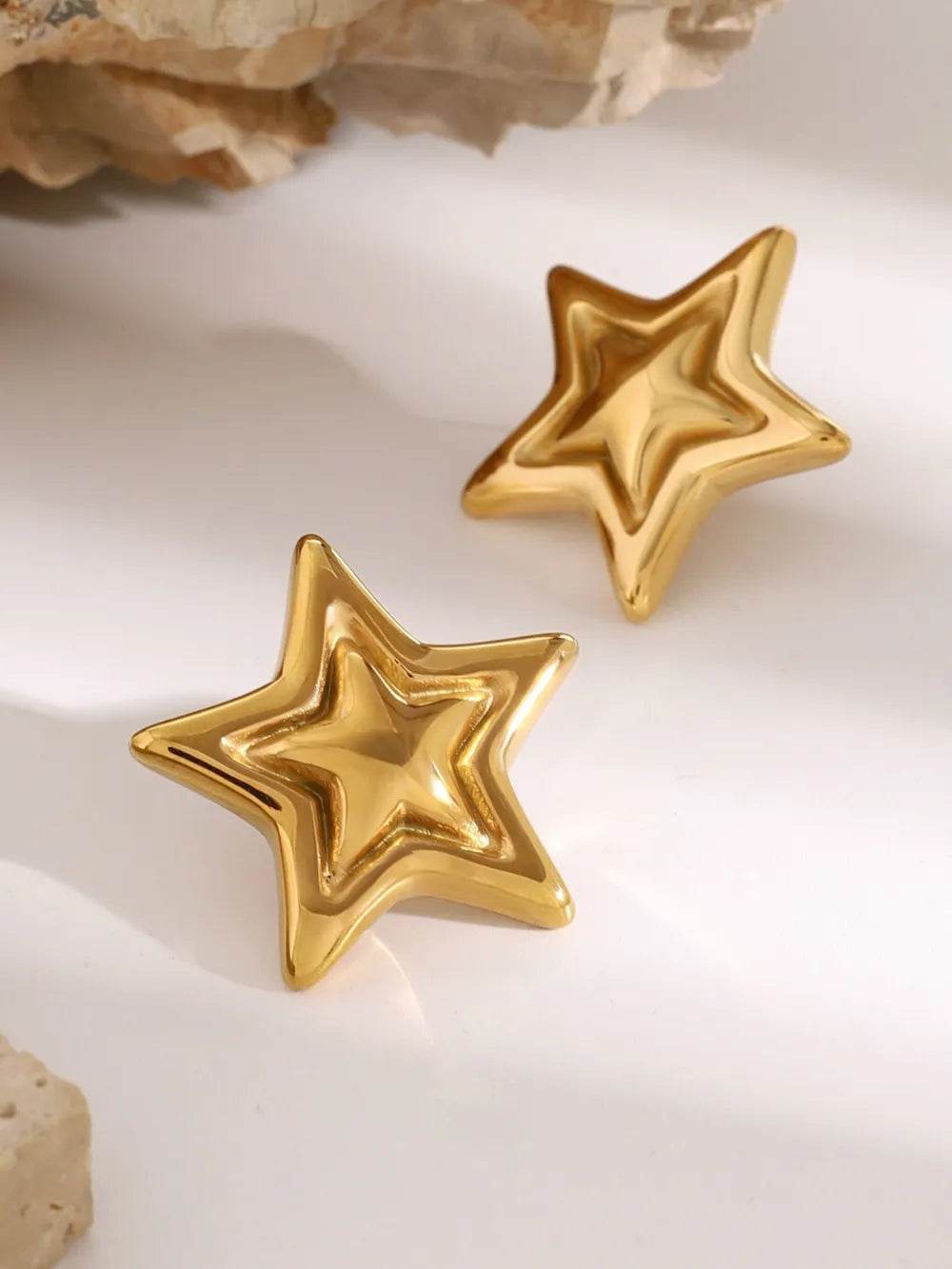 Elegant 18K Gold-Plated Stainless Steel Star Stud Earrings - Lightweight, Durable Design - Store 42