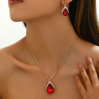 18K Gold-Plated Rhinestone Teardrop Necklace and Earrings Jewelry Set - Store 42