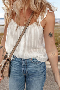 Lace Detail Ruffled Buttoned Loose Fit Tank Top