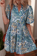 Paisley Floral V Neck Short Sleeve Mini Dress Floral