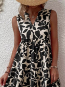 Full Size Printed Notched Sleeveless Mini Dress Plus Size - Store 42