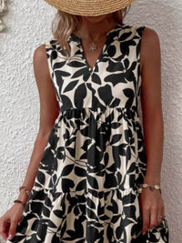 Full Size Printed Notched Sleeveless Mini Dress Plus Size - Store 42