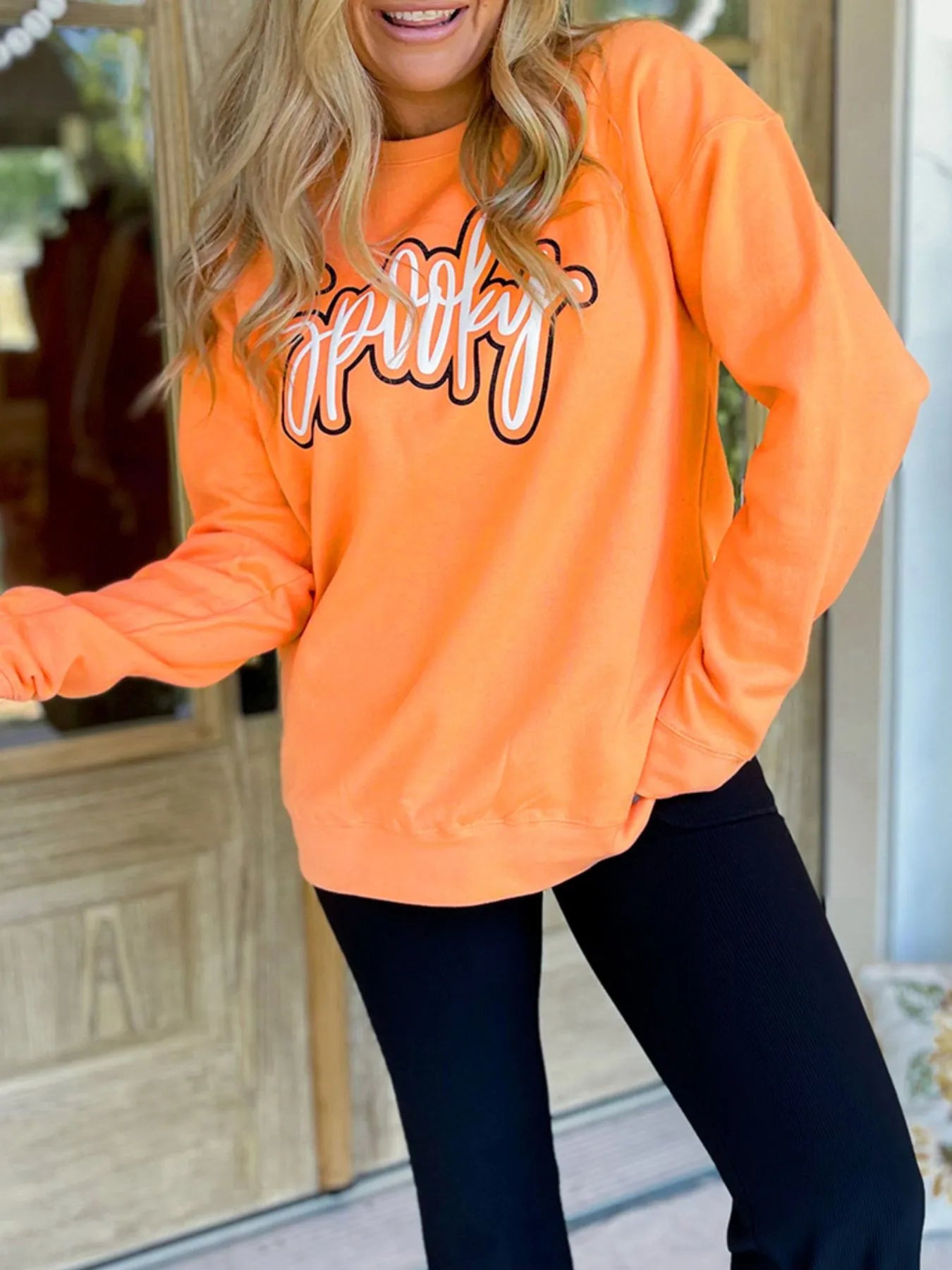 Spooky Long Sleeve Sweatshirt - Round Neck, Slightly Stretchy, 65% Polyester, 35% Cotton