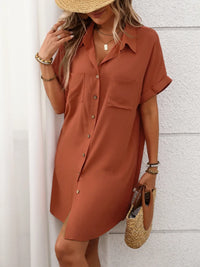 Button Down Short Sleeve Mini Dress