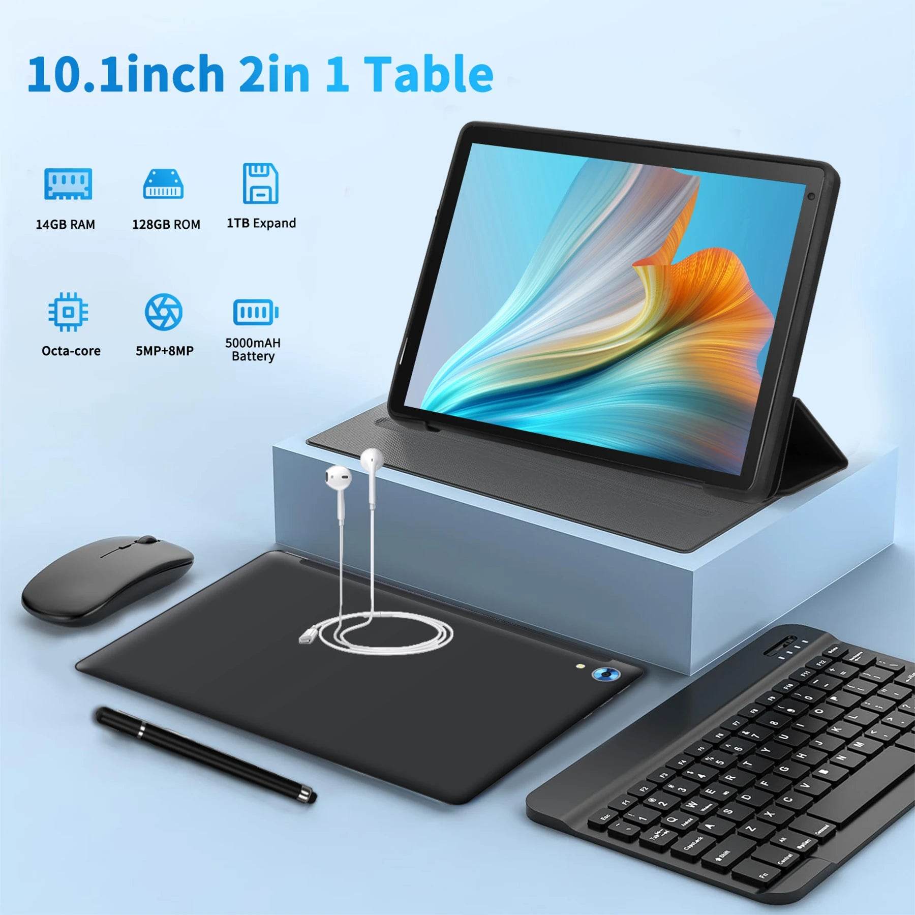 Brand C108 10.1" Octa-Core Tablet - 10GB RAM, 128GB Storage, Android 14, Complete Accessory Bundle