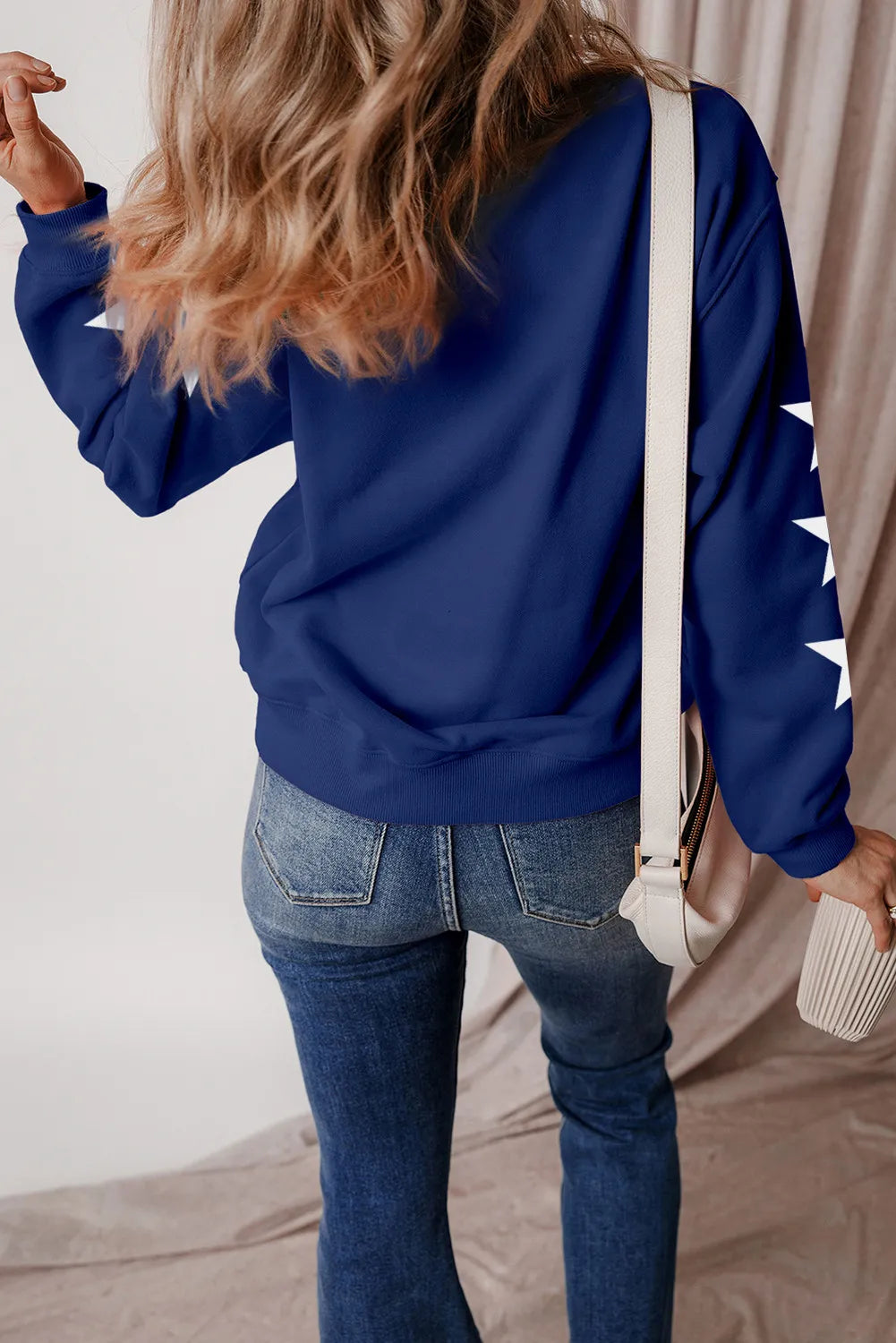 GAME DAY Glitter Star Round Neck Long Sleeve Sweatshirt for Women - Opaque & Comfortable