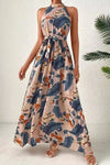 Tied Floral Sleeveless Dress Dusty Blue