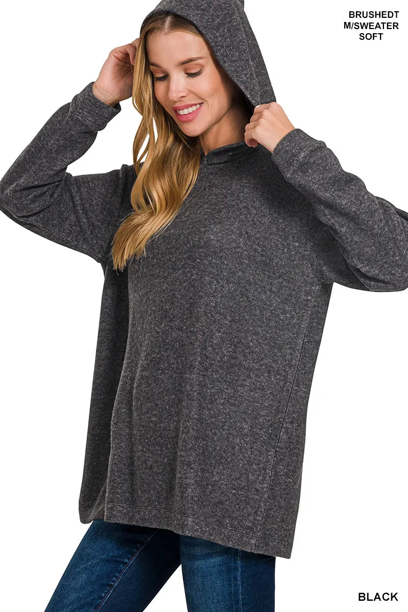 Zenana Oversized Hooded Brushed Melange Hacci Sweater for Comfortable Casual Wear