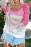 Twisted Back Round Neck Contrast Knit Cover Up Hot Pink