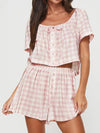 Gingham Check Top and Shorts Two-Piece Casual Set Blush Pink