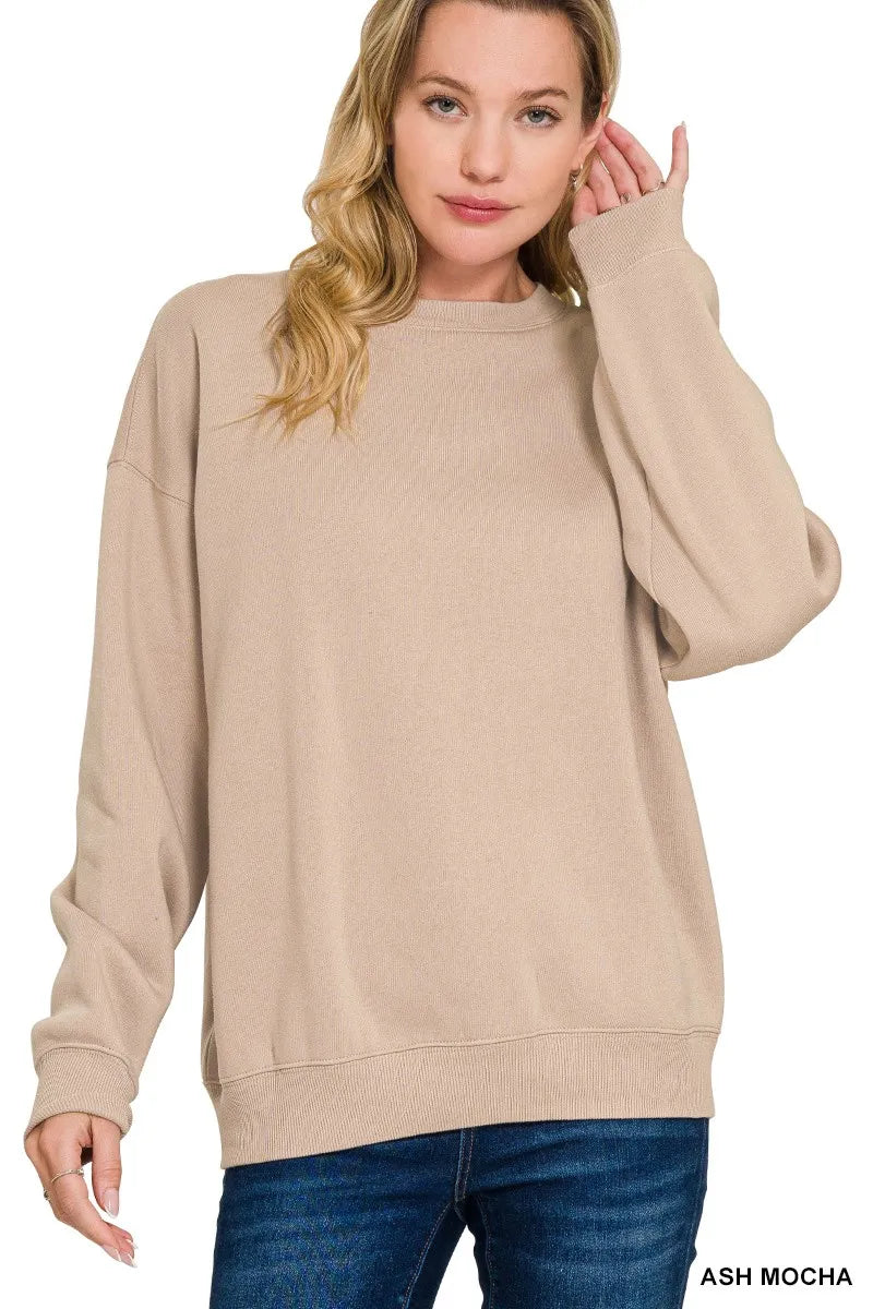 Zenana Cozy Fleece Crewneck Sweatshirt for Women - Long Sleeve, Oversized Fit, Machine Washable