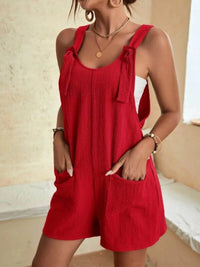 Full Size Knot Strap Romper with Pockets Plus Size - Store 42