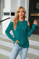 Trendsi Casual Cold-Shoulder Blouse with Long Sleeves and Round Neck - Solid Opaque Design - Store 42