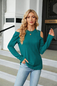 Trendsi Casual Cold-Shoulder Blouse with Long Sleeves and Round Neck - Solid Opaque Design - Store 42