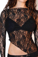 Lace Long Sleeve Sheer Crop Top for Women - Slightly Stretchy, 75% Polyester, 25% Spandex - Store 42