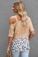 Leopard Print Asymmetrical Neck Cold-Shoulder Blouse with Short Sleeves - Casual Chic Style - Store 42
