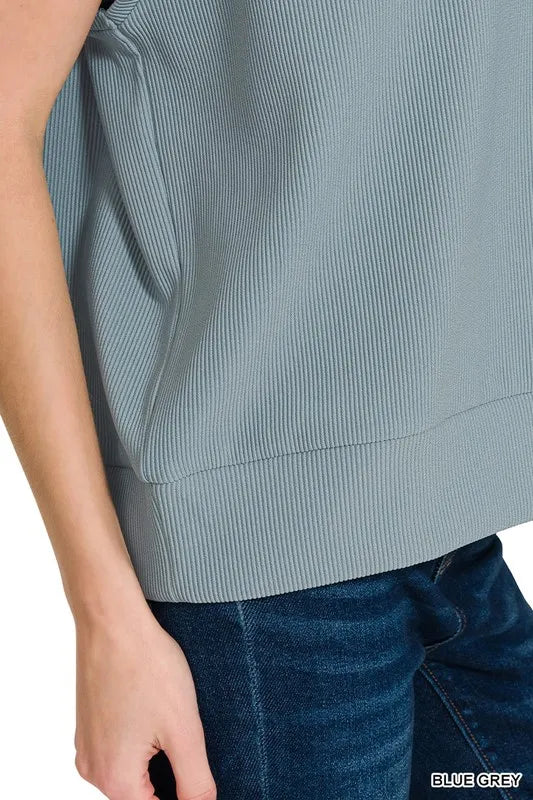 Zenana Ribbed High Neck Half Zip Top - Stylish & Versatile Layering Essential