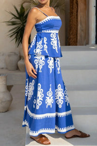 Printed Square Neck Cami and Wide Leg Pants Set