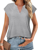 Stylish Casual Notched Short Sleeve Summer Blouse - Soft Stretchy Fabric, Perfect for Warm Days - Store 42