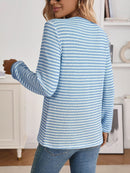 Striped Button Detail Long Sleeve Top