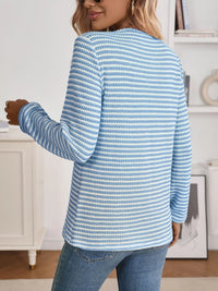 Striped Button Detail Long Sleeve Top