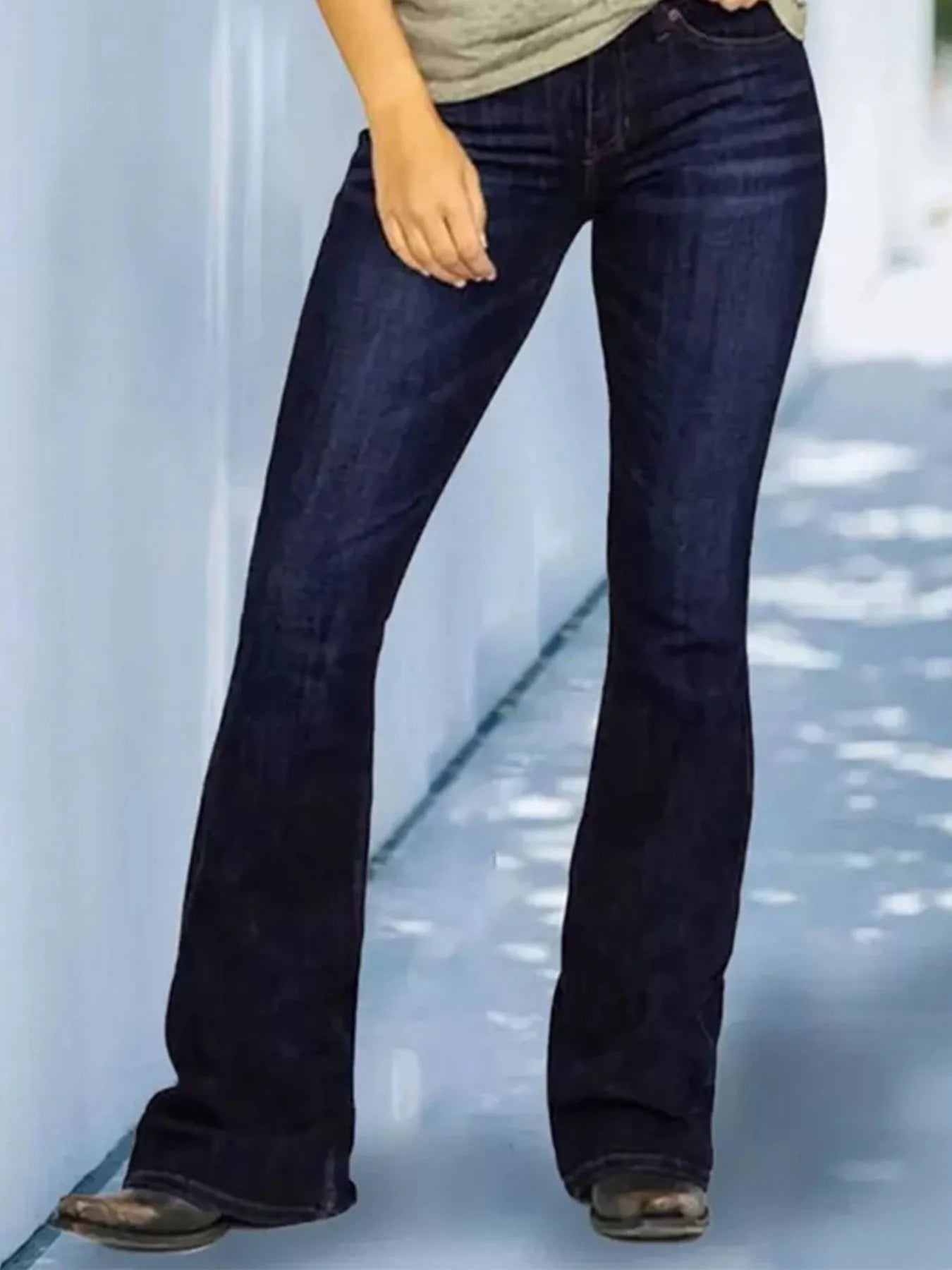 Full Size Wash Flare Jeans with Pockets Plus Size