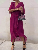 Full Size Flowy Tie Front Midi Dress with Flutter Sleeves Plus Size - Store 42
