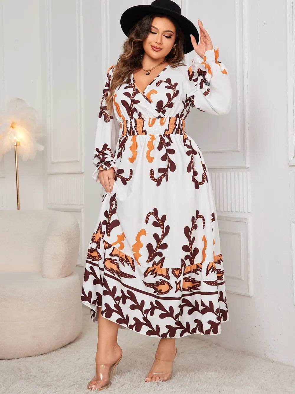 Honey Plus Size Printed Surplice Flounce Sleeve Dress - Store 42