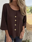 Full Size Button-Front 3/4 Sleeve Casual Blouse Plus Size - Store 42