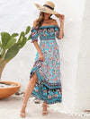 Floral Flounce Sleeve Midi Dress Light Blue