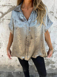 Full Size Collared Neck Short Sleeve Shirt Plus Size - Store 42