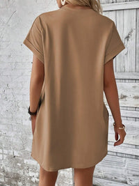 Round Neck Short Sleeve Mini Dress Camel