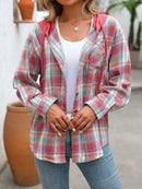 Plaid Button-Up Hooded Shirt