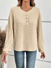 Ivy Lane Half Button Long Sleeve Top - Opaque, Slightly Stretchy, 95% Polyester, 5% Spandex - Store 42