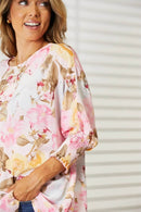 Double Take Floral Round Neck Three-Quarter Sleeve Top - Store 42