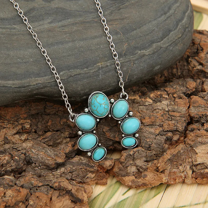 Elegant Turquoise Alloy Pendant Necklace - 18.1" Chain with Unique Design