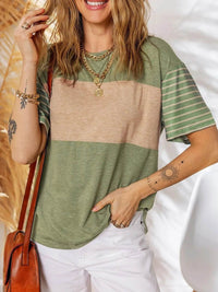 Stylish Color Block Striped Sleeve Casual T-Shirt for Everyday Comfort and Versatility - Store 42
