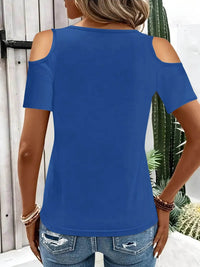 Sleek Cold Shoulder T-Shirt With Eye-Catching Metal Ring Detail - 95% Polyester, Slightly Stretchy - Store 42