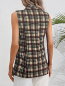 Trendy Plaid Button-Up Collared Neck Vest for Women - Versatile Layering Essential - Store 42