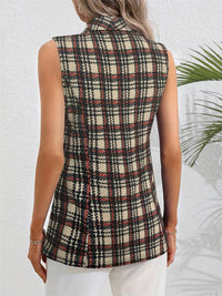 Trendy Plaid Button-Up Collared Neck Vest for Women - Versatile Layering Essential - Store 42
