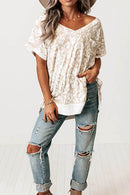 Leopard Print V-Neck T-Shirt with Side Slit - Loose Fit, Stretchy, Casual Style - Store 42