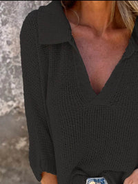 Full Size Johnny Collar Loose Knit Sweater Plus Size - Store 42