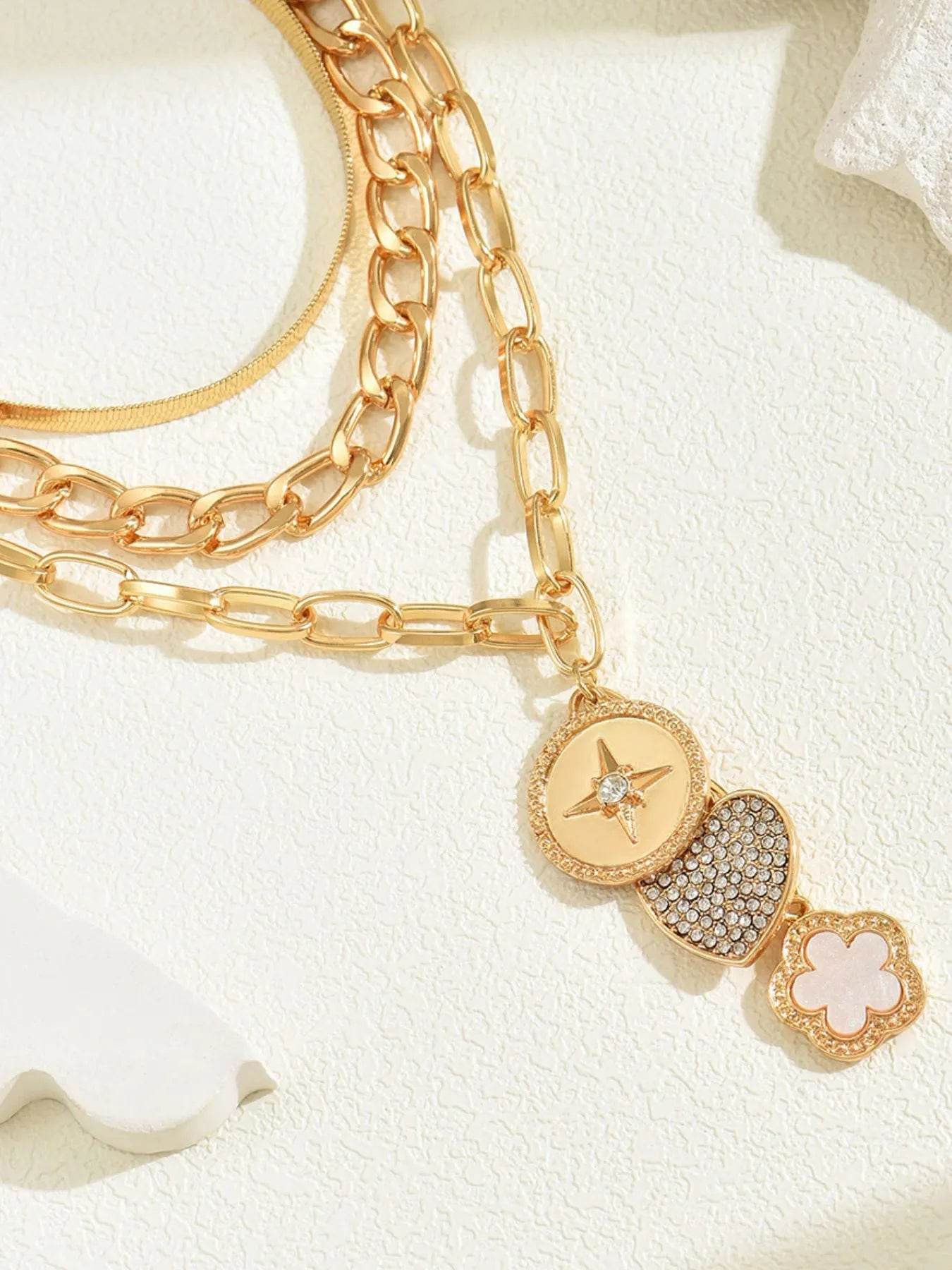 18K Gold-Plated Stainless Steel Layered Necklace with Rhinestones – Elegant and Durable Jewelry