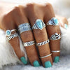 10-Piece Artificial Turquoise Alloy Ring Set - Trendy Costume Jewelry for Women - Store 42