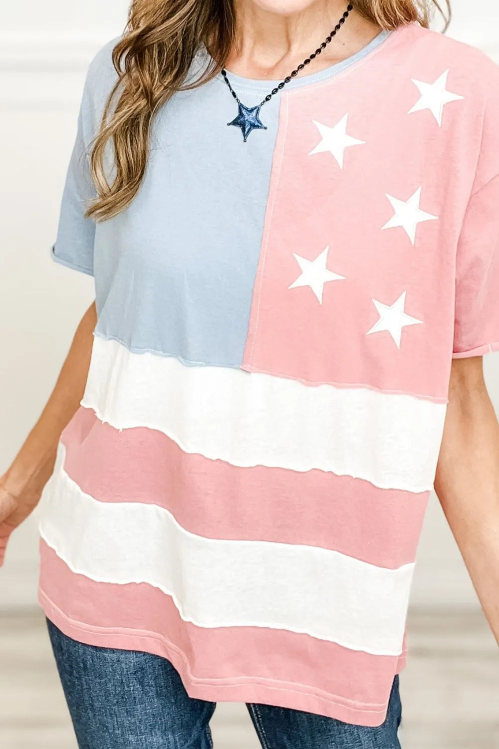 Patriotic Star Color Block T-Shirt