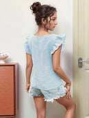 Ruffle Sleeve Gingham Square Neck Top