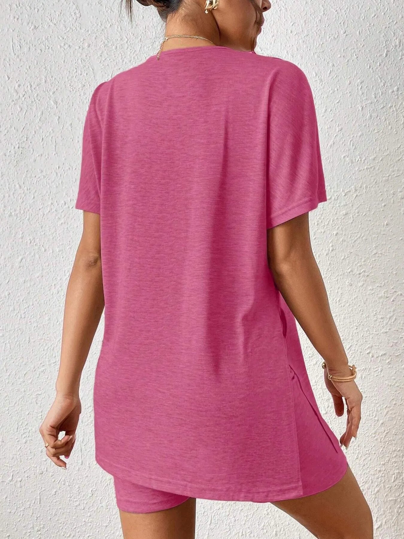 Trendy 2-Piece Casual T-Shirt and Shorts Set with Slit - Slightly Stretchy Polyester