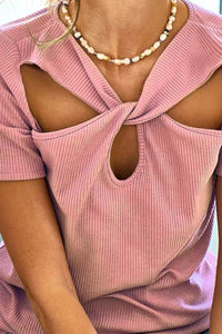 BiBi Rib Knit with Cut Out and Front Twist Detailed Top - Store 42