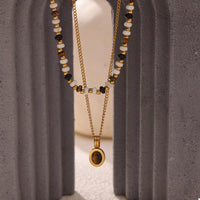 2 Piece Natural Stone and Gold Chain Necklace with Pendant